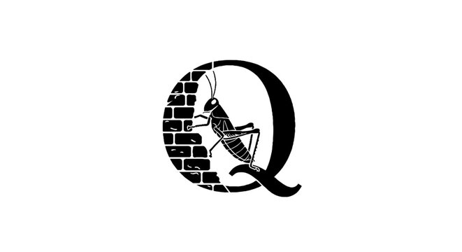 Black and white cricket logo with brick pattern letter Q.