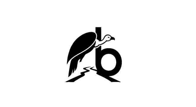 Black bird perched on stylized letter b logo.