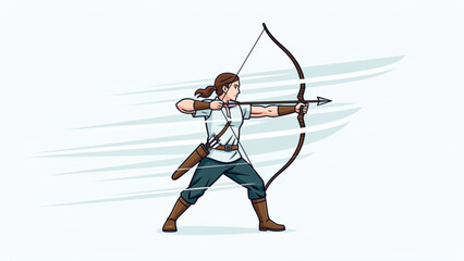 Fototapeta premium Archer woman drawing bow with focus and determination in dynamic action shot