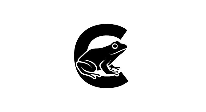 Black and white frog logo design with letter C.