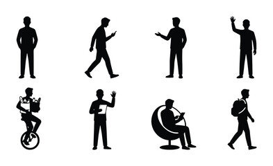 Silhouette People Icons, Diverse Human Figures, Modern Lifestyle Vector Set © Mahfuzur