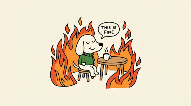 Funny Calm Dog This Is Fine Meme Doodle