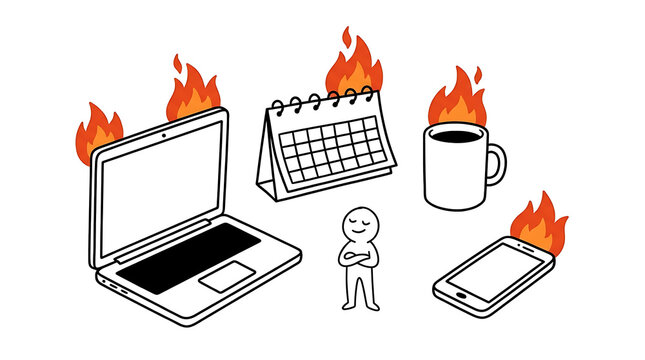 Chaotic Productivity Meme Doodle Illustration