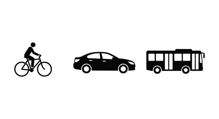 Fototapeta premium Bicycle Car And Bus Silhouettes On A White Background Silhouette bike cycling pedal automobile sedan