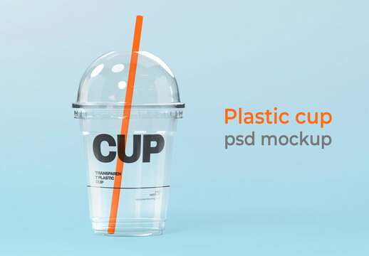 Transparent Plastic Cup Mockup With Straw PSD