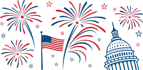 American flag fireworks and capitol building sketch illustration © Riddhi