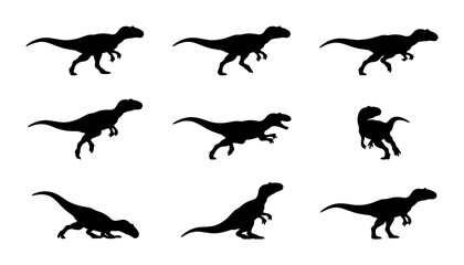 Dinosaur Silhouettes Collection, Prehistoric Reptile Vector Icons, Jurassic Era Creature Graphics, Ancient Animal Illustrations © Tahmina