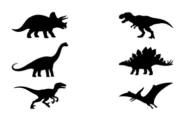 Dinosaur Silhouettes Vector Pack: Prehistoric Creatures Collection, Jurassic Era Icons, Ancient Reptile Graphics for Kids and Education © Tahmina