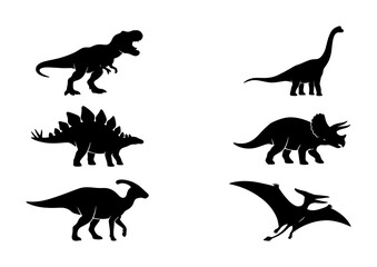 Dinosaur Silhouettes Collection, Prehistoric Reptile Icons, Jurassic Era Creatures, Vector Set for Education and Design © Tahmina