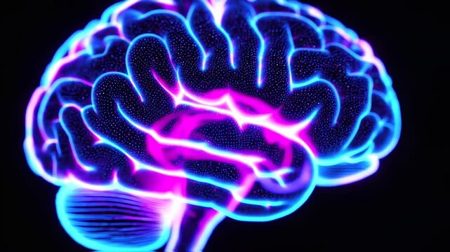 Glowing neon illustration human brain