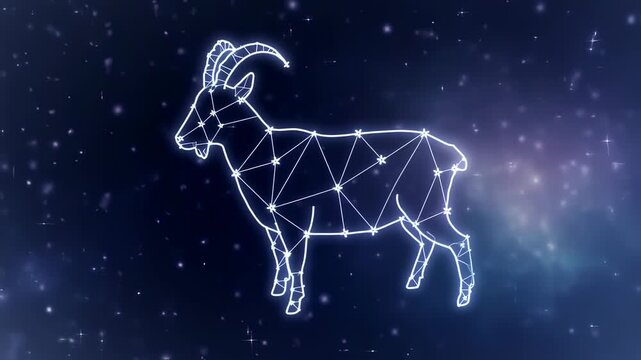 Goat zodiac illustration against starry night background