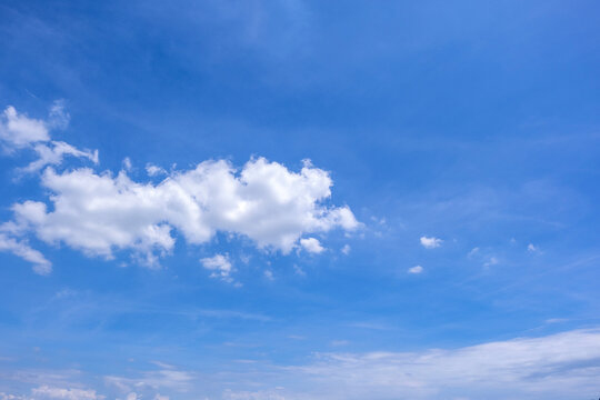 Clear Blue Sky with Soft White Clouds and Bright Natural Daylight Background, Beautiful Clear Blue Sky with Soft White Clouds and Ample Copy Space