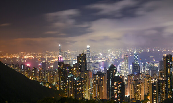 tourist attractions in the city park of hong kong, Asia business concept image, panoramic modern cityscape building in hong kong.
