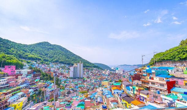 panorama,panoramic, tourist attractions in the city park of Busan City, 
The most beautiful Viewpoint Gamcheon Culture Village Busan(pusan), South Korea

