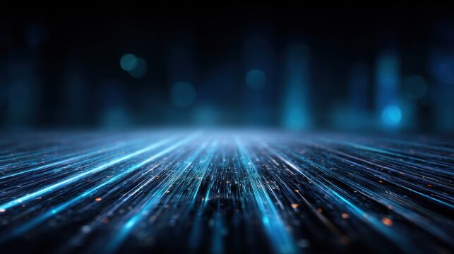 Dynamic Abstract Background with Blurred Lights and Light Trails in Blue, Black, and Turquoise for Modern Digital and Technology Themes