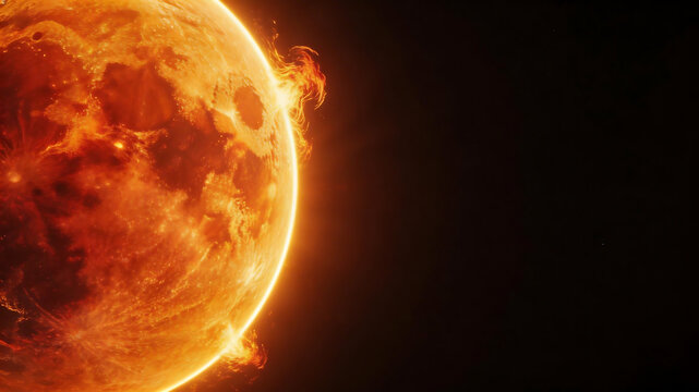 Glowing fiery planet in space representing futuristic concepts and abstract thought