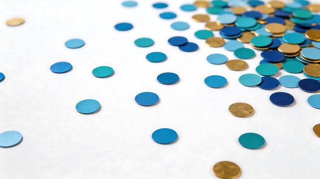 Colorful confetti on white surface ideal for sleek commercial backgrounds and title sequences