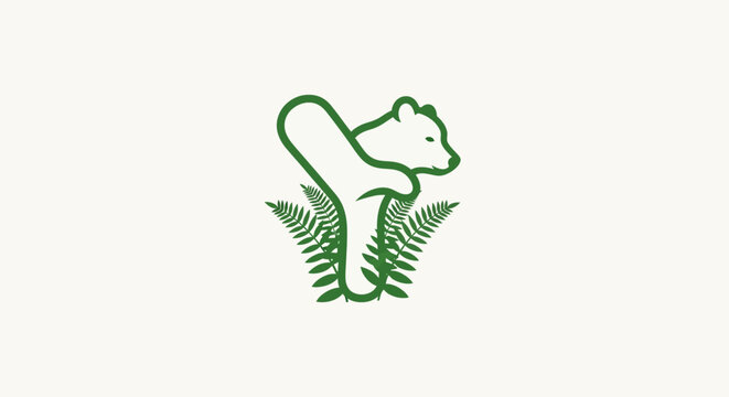 Green bear and fern leaf logo design.