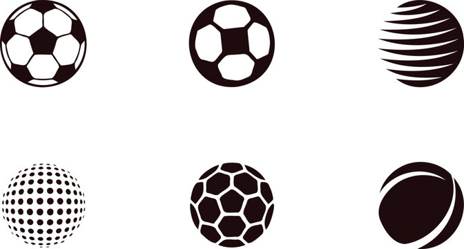 Collection of stylized soccer balls and abstract spherical shapes isolated on transparent background for design