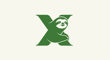 Fototapeta premium Sloth integrated into green letter X design.