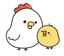 ひよことニワトリの親子イラスト © タカ