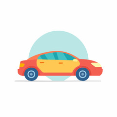 Obraz premium Flat design illustration of a red and yellow sedan car