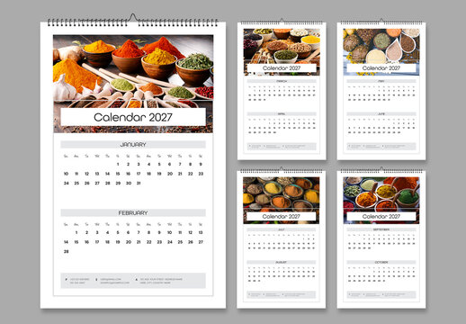 2027 Wall Calendar Template with Monthly Planner