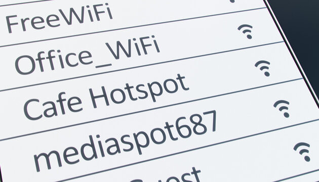 Illustration of a smartphone screen displaying a list of Wi-Fi networks and their signal strength.