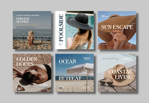 Minimal Summer Travel Social Media Post Template Bundle