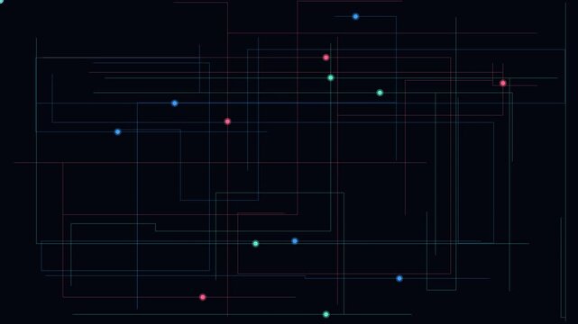 Abstract digital network connection animation background, with moving data, nodes and lines