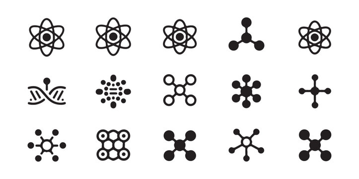 Atomic Structure and DNA Helix Icon Set for Scientific Research