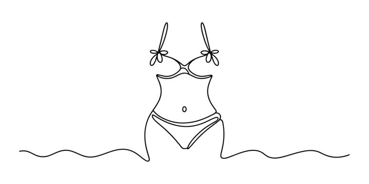 Woman wearing a bikini in a continuous line drawing style