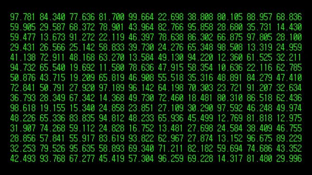 green numeric number code on black background