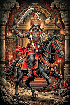 Karuppu Sami, Karuppannaswamy, Karuppasamy, Karuppar, Karuppuswamy, Kaval Deivam, Guardian Deity, Tamil Folk Religion, Tamil God, Village Deity, Folk Deity, Tamil Nadu gods, Aruval, horse god, Ayyanar