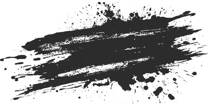 Black Textured Brush Stroke on White Background Vector with Hand Painted Grunge Effect Paint Splatters and Modern Artistic Design.