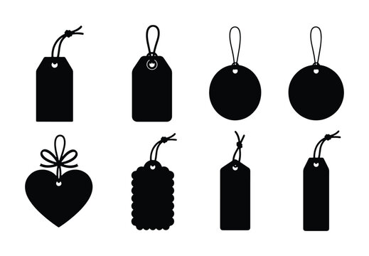 Black Silhouette Gift Tags, Price Labels, and Hang Tags Collection Vector Set