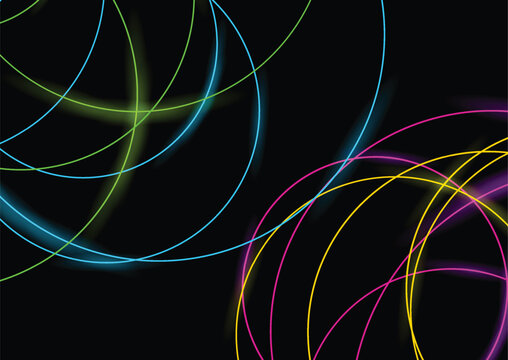 Colorful neon glowing shiny circular lines abstract background. Vector futuristic design