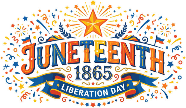 Juneteenth 1865 liberation day festive banner with stars and flags
