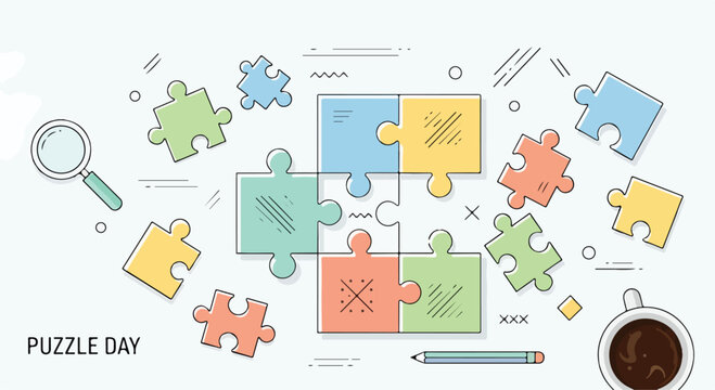 A puzzle piece illustration with coffee