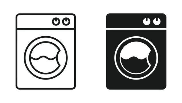 Washing machine vector icon in outline and solid style