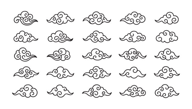 Traditional asian style decorative cloud line art collection
