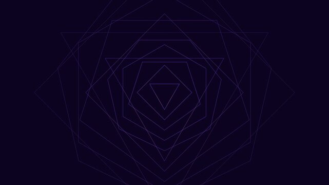 Abstract geometric tunnel animation with rotating purple neon pentagons animation