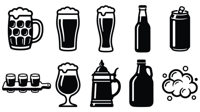 Brewing industry and beverage service icon set.