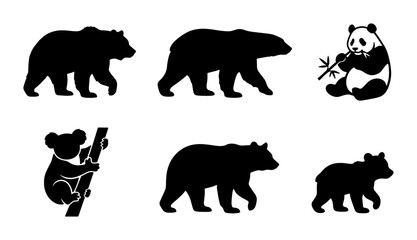 Diverse Bear Silhouettes Collection: Panda, Polar Bear, Grizzly, Koala, Cub - Vector Icons for Wildlife and Nature Graphics © Sharmin
