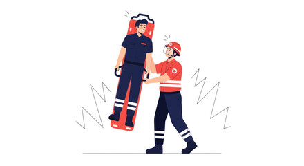 Fototapeta premium Paramedic Rescues Patient on Stretcher: Emergency Medical Care and First Aid Illustration