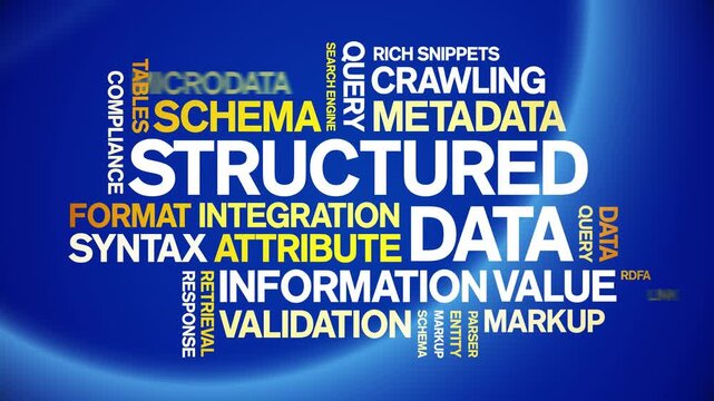 Structured Data animated word cloud-text design animation tag kinetic typography seamless loop.