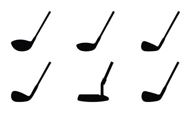 Golf Club Silhouettes, Sports Equipment Icons, Vector Set for Golfing Lifestyle and Recreation