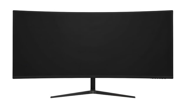 Modern curved widescreen computer monitor on black stand isolated
