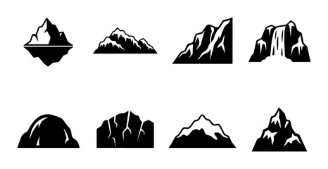 Mountain Icons, Landscape Silhouettes, Nature Peaks, Vector Graphics Set for Adventure and Outdoors Themes © Maruf