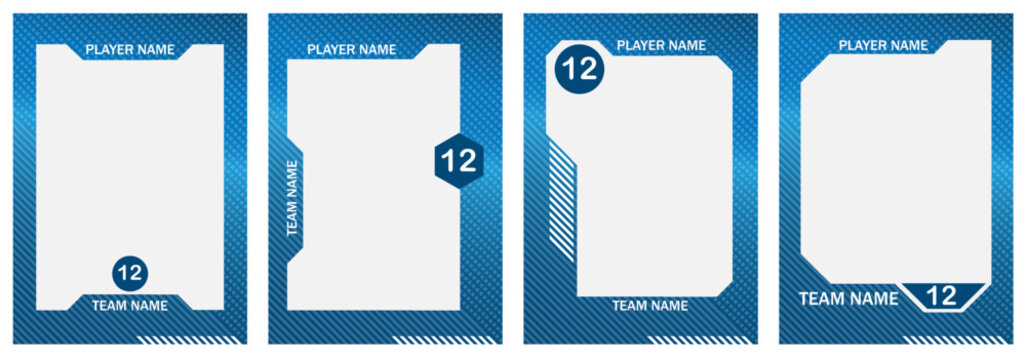 Set of vintage baseball trading card frames with sporty borders, ticket inspired details and retro photo template elements.
